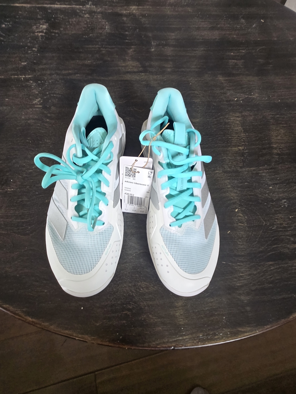 Adidas Adizero Ubersonic 5 Women's Athletic Sneakers - Aqua/White/Silver - Picture 2 of 11